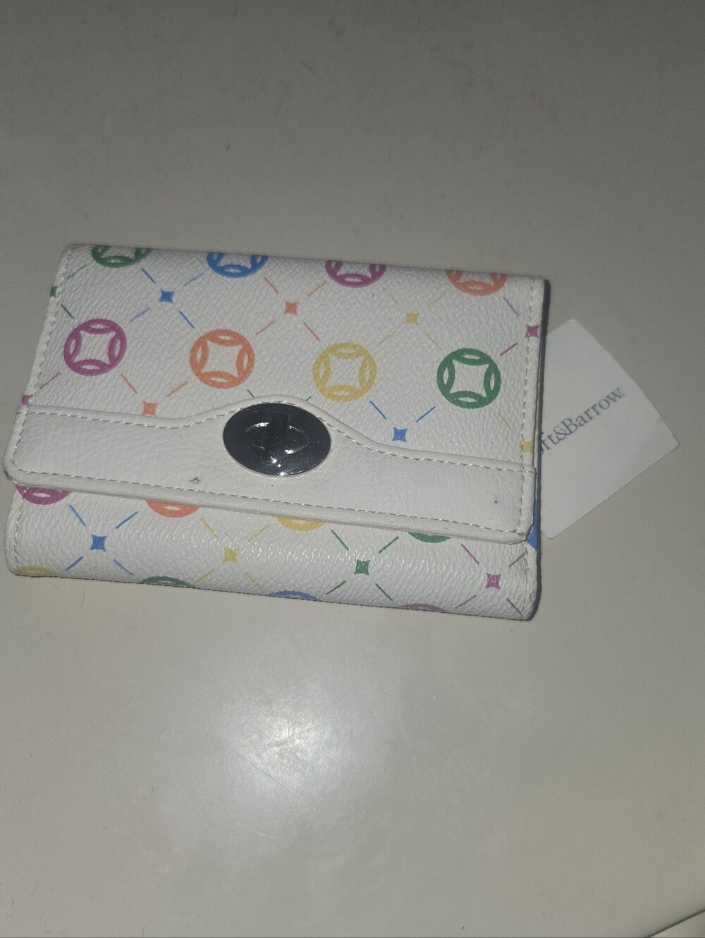croft & barrow White Trifold Card Case with Rainbow Monogram Print